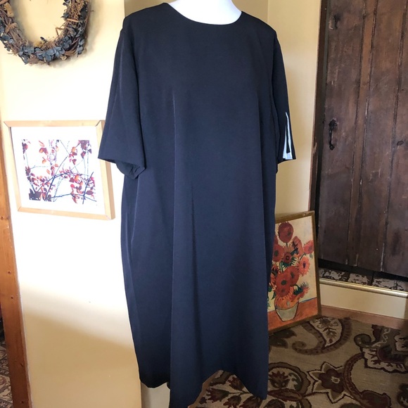 REPREVE sz 24W Little Black Dress White Pleat Sleeve ECORecycle FastDry $180 NEW - Picture 10 of 17